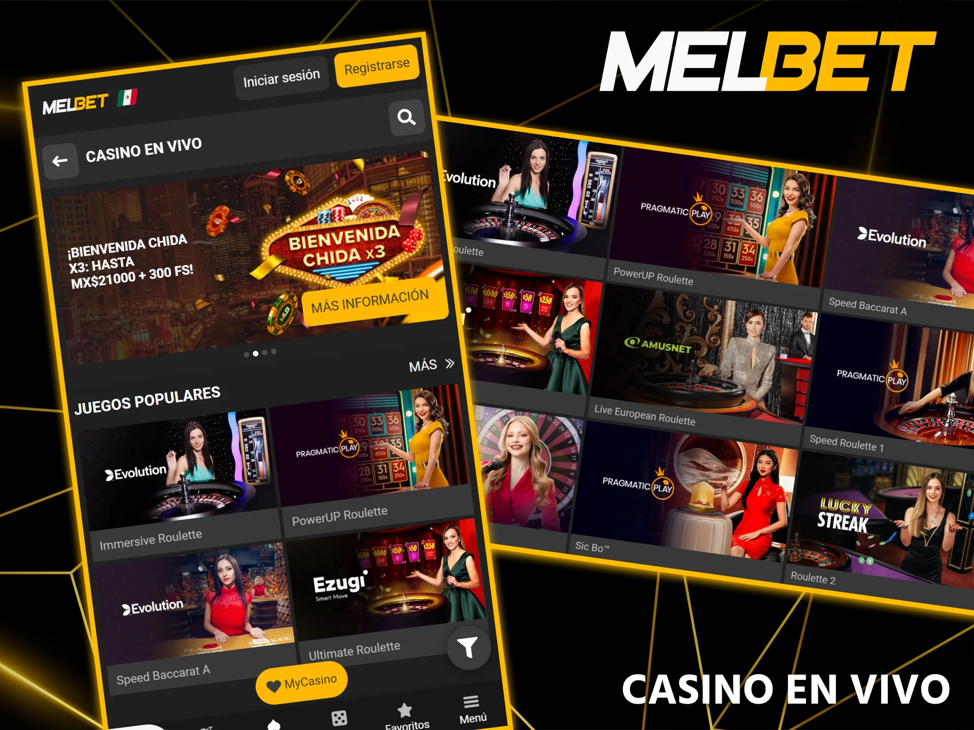 En la página web de Melbet, encontrará una sección de casino con crupier en vivo.