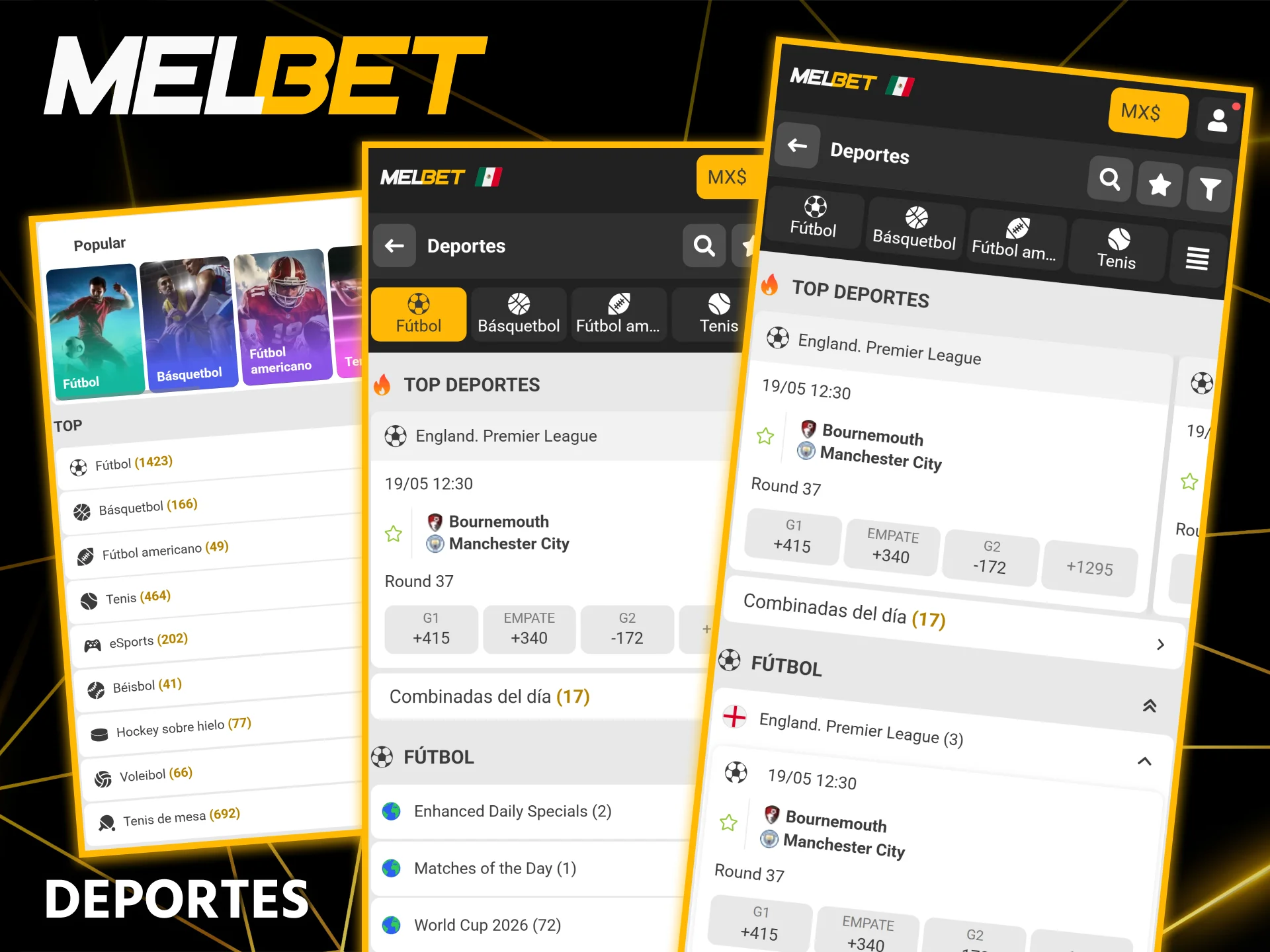 Apueste en sus deportes favoritos en la aplicación Melbet.