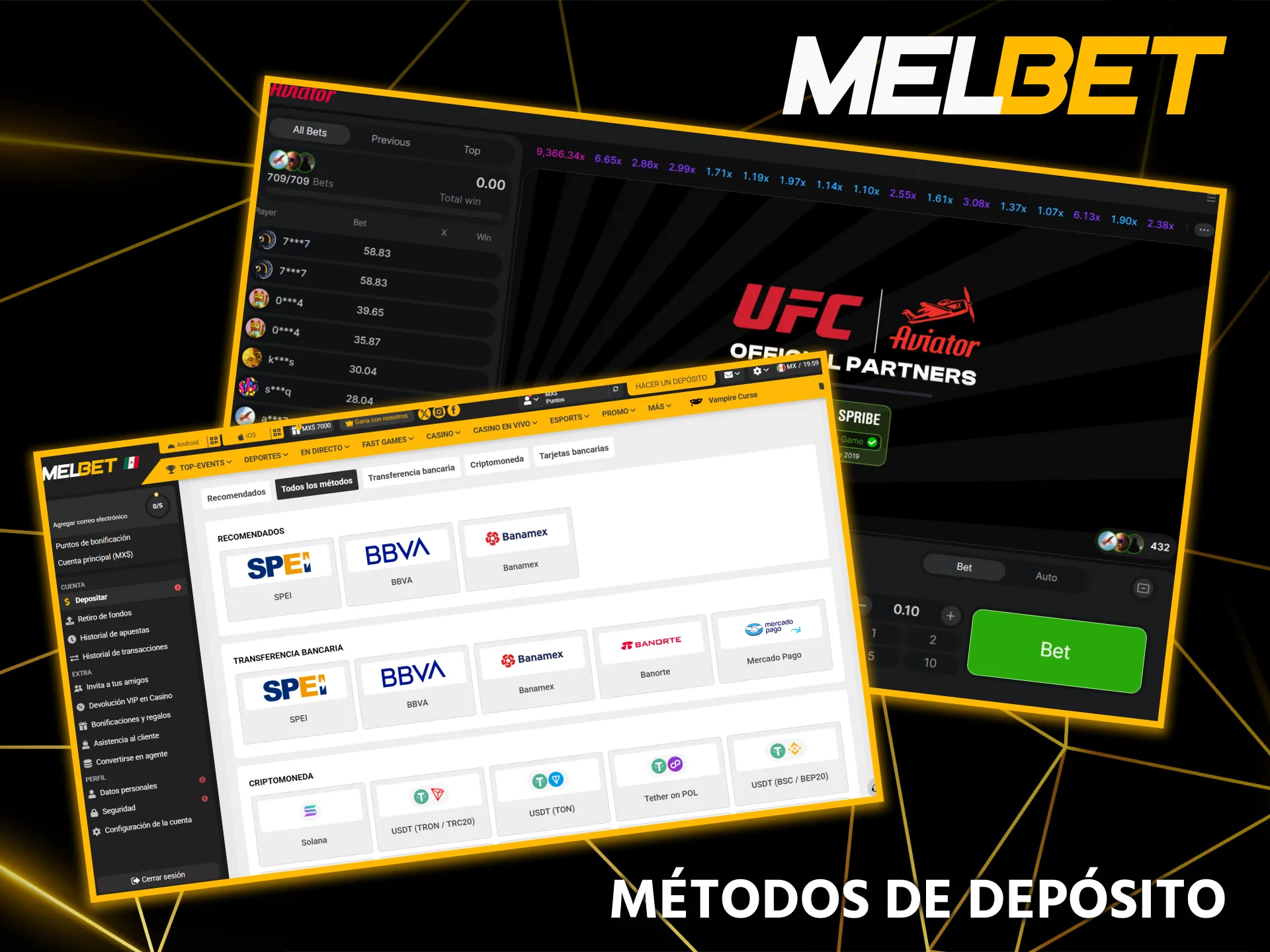 Consulte los métodos de depósito convenientes para Aviator en Melbet, incluidos SPEI, tarjetas y criptomonedas.
